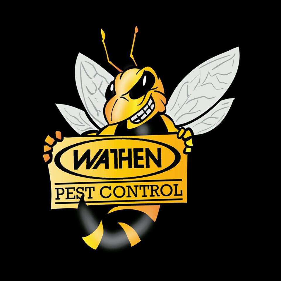 Wathen hornet holding the Wathen Pest Control sign